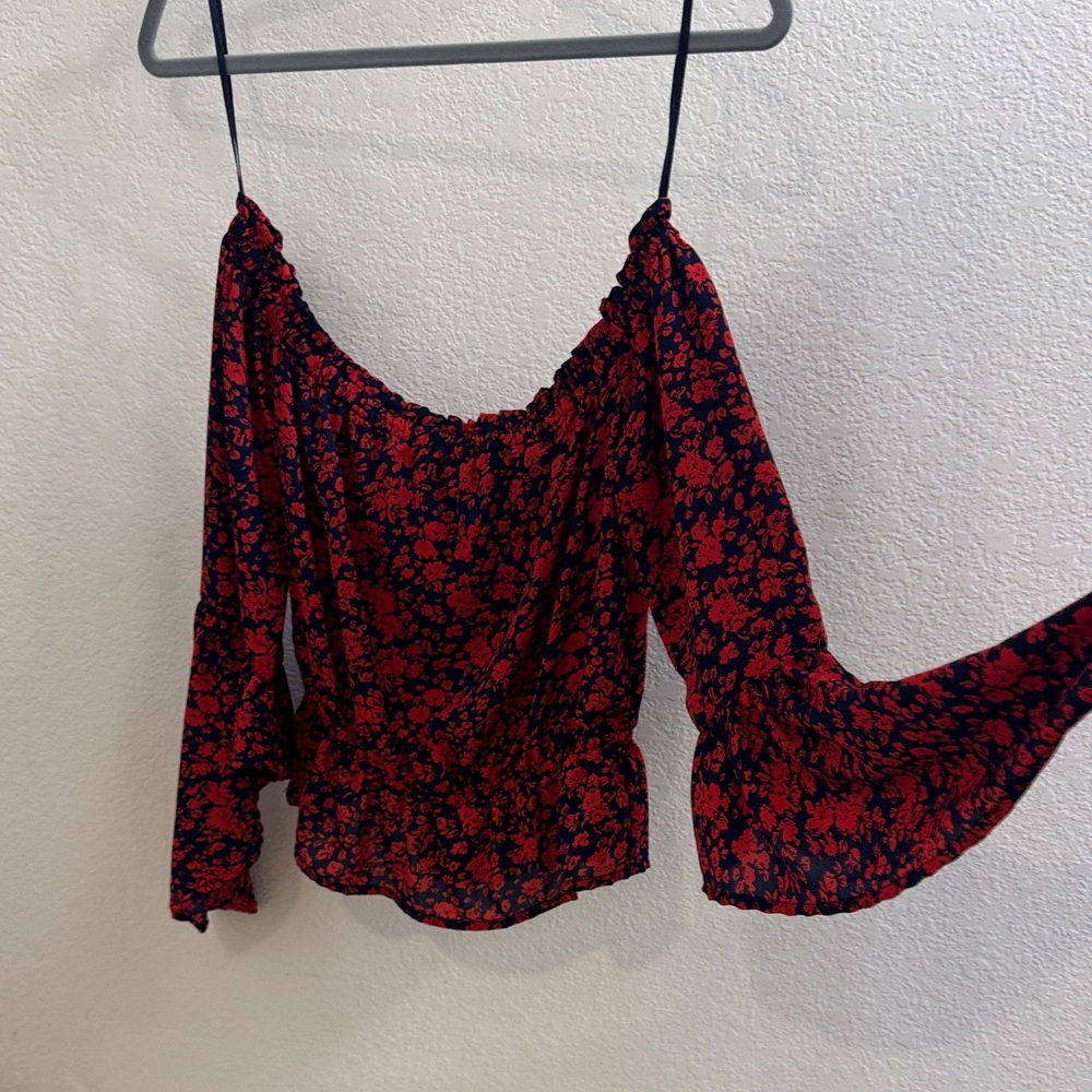 Express off the shoulder blouse with trumpet sleeves